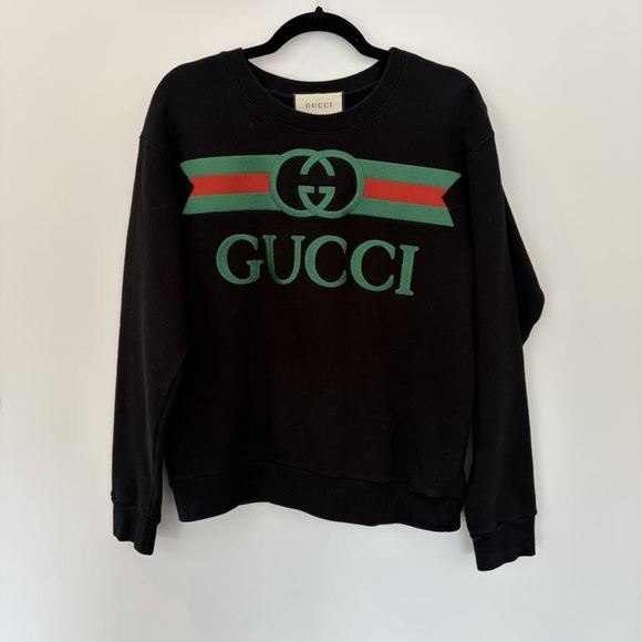 Gucci Sweaters - Gucci Black Crewneck with Green and Red Web Stripe